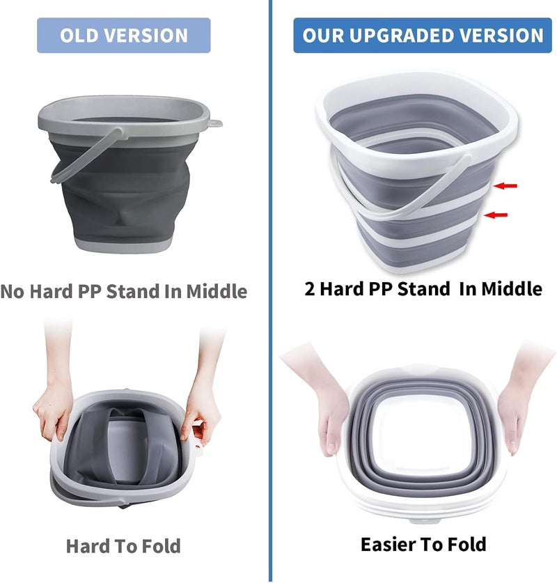 Craftend Collapsible Bucket 10L 2.6 Gallon Cleaning Bucket Mop Bucket Folding Foldable Portable Small Plastic Water Supplies for Outdoor Garden Camping Fishing Car Wash Space Saving Grey Square - Image 3